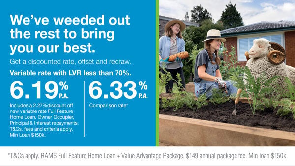Get a discounted rate, offset and redaw. Variable rate with LVR less than 70%